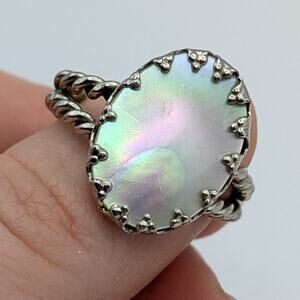 Vintage Oval Mother of Pearl Adjustable Twist Wire Ring Made in Germany
